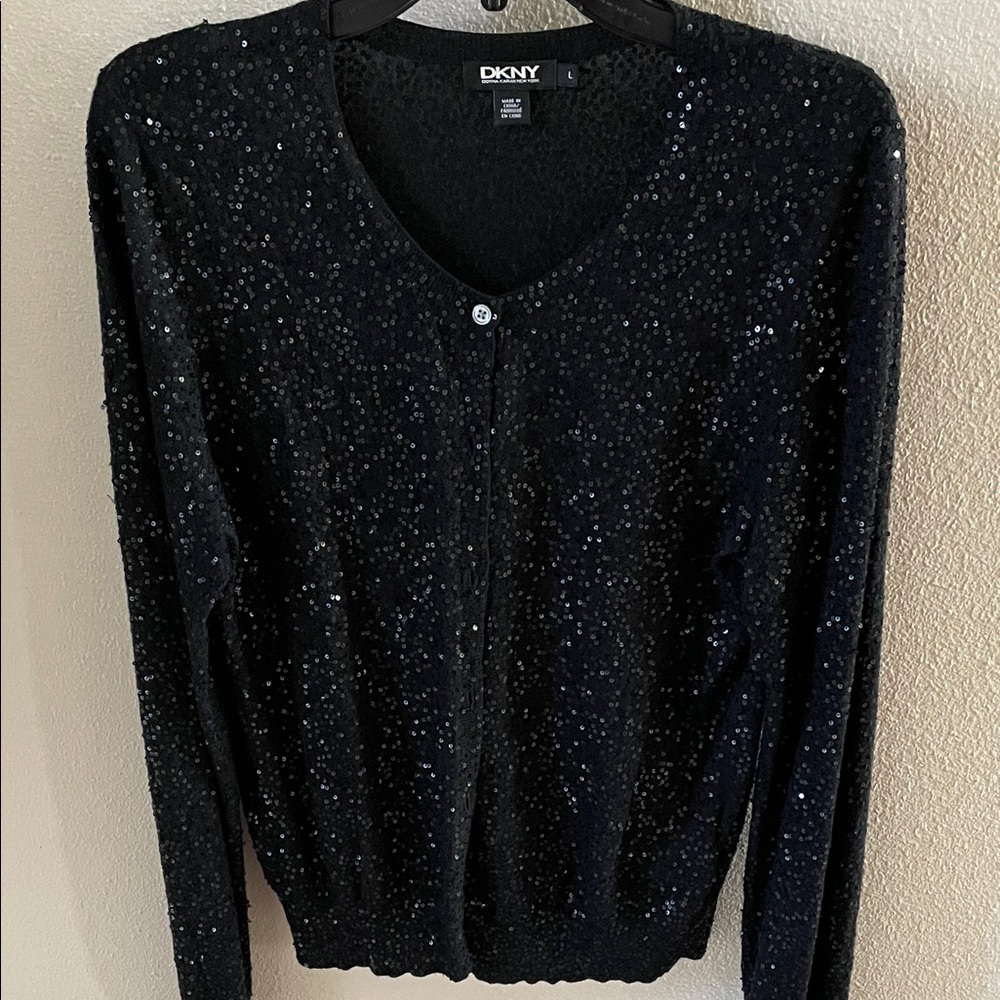 DKNY Black Sequin Sparkle Women's Cardigan Large